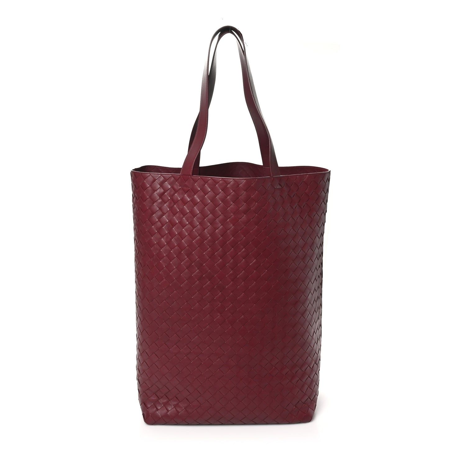 Calfskin Intrecciato Large North South Tote Bag Burgundy