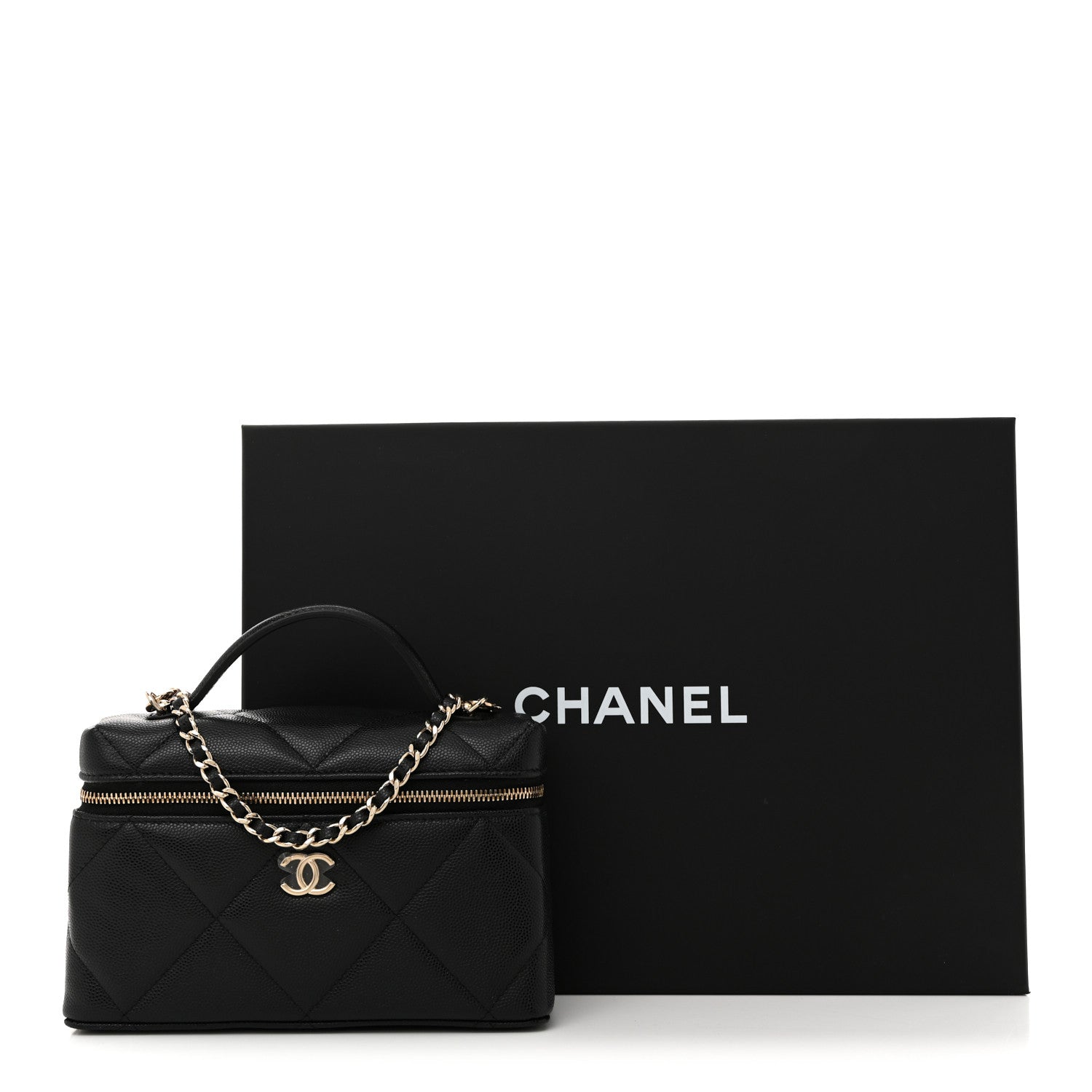 Chanel Caviar Quilted Top Handle Slim Vanity With Chain Black 11 of 11