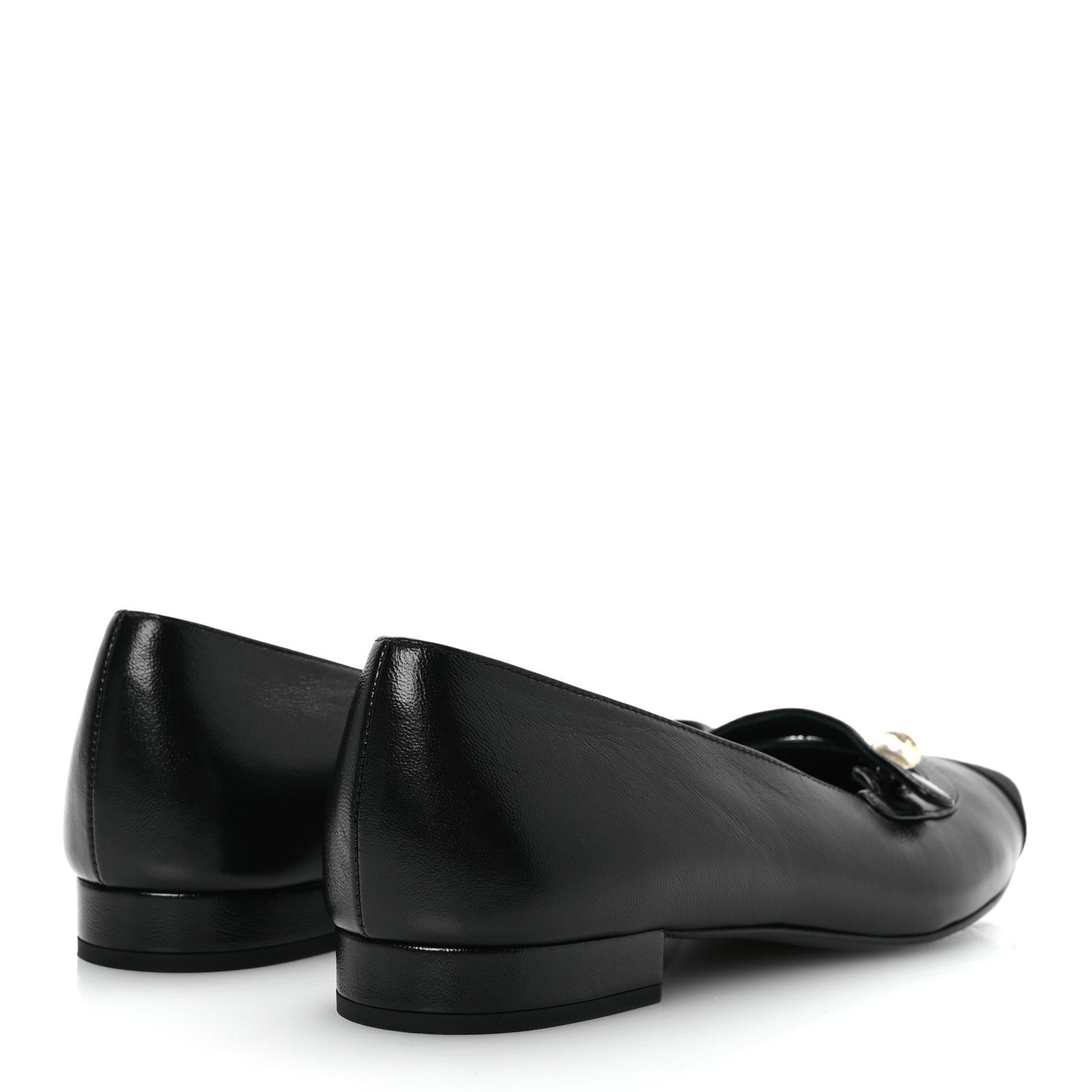 Chanel Shiny Lambskin Grosgrain Pearl Mary Jane Flats 37.5 Black 5 of 12