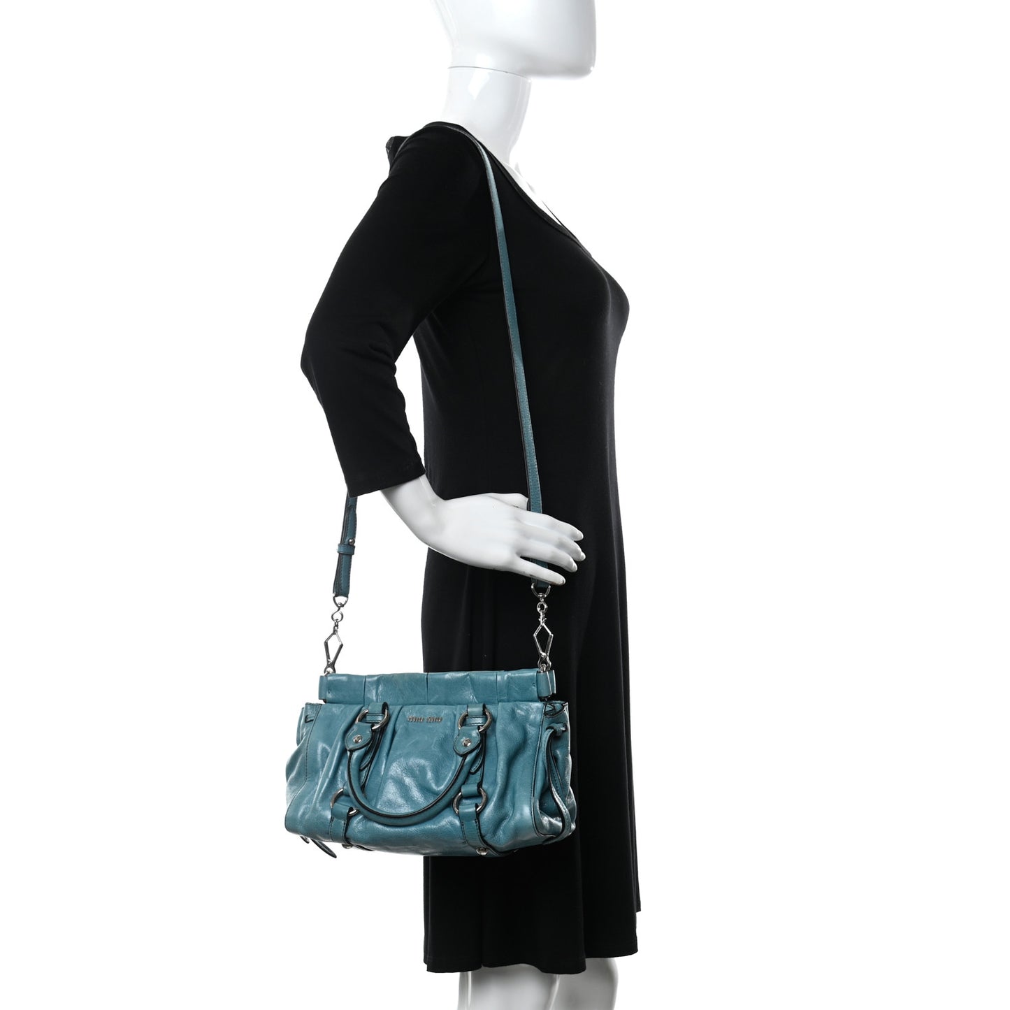 Vitello Lux Gathered Tote Azzurro