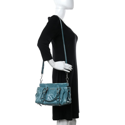 Miu Miu Vitello Lux Gathered Tote Azzurro 2 of 11