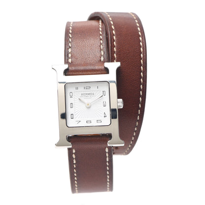 Hermes Stainless Steel Barenia 21mm Heure H Hour Double Tour Quartz Watch Fauve 1 of 5