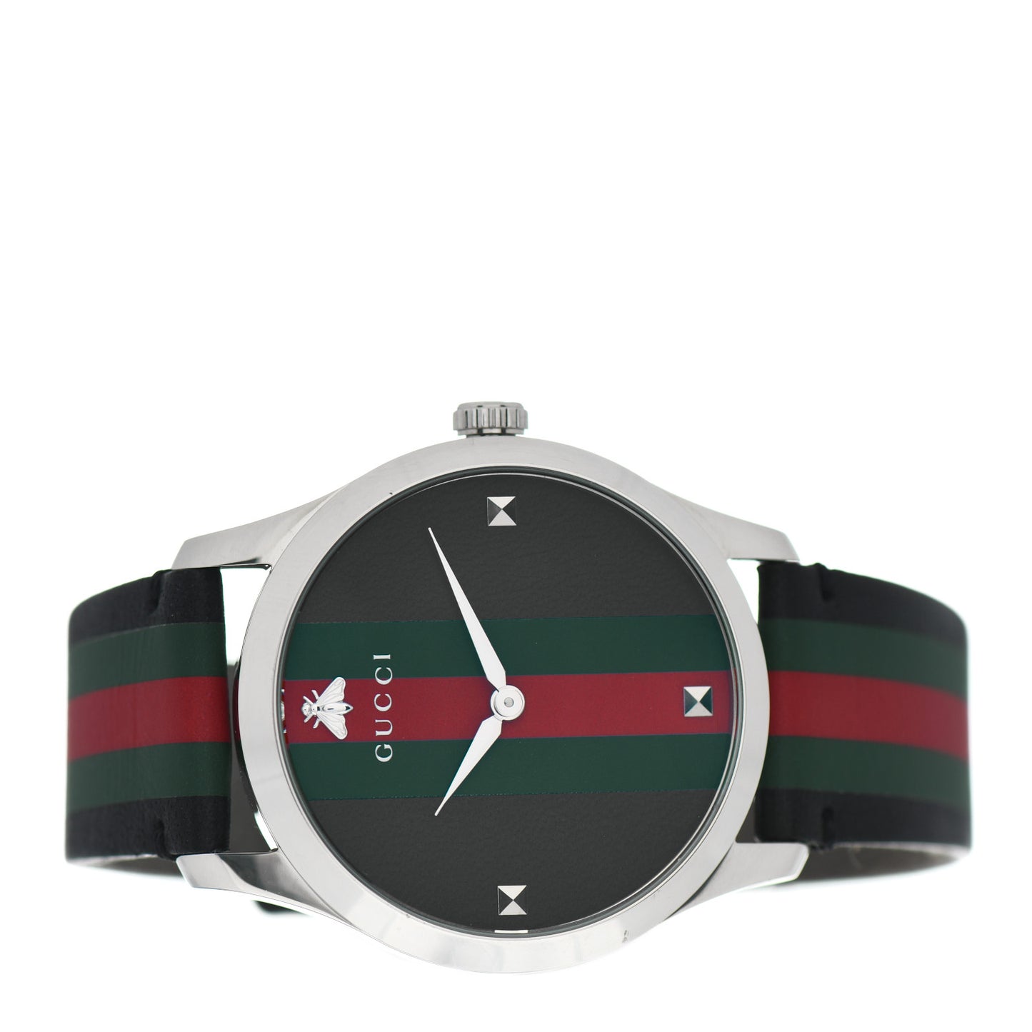 Stainless Steel Calfskin 38mm G-Timeless Stripe Web Quartz Watch Black