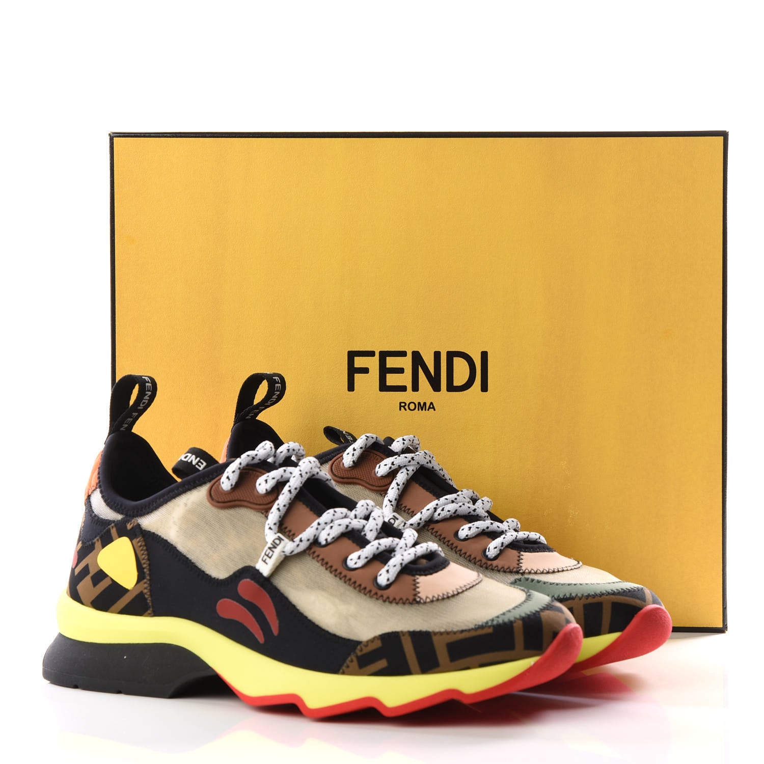Fendi Technical Mesh Lycra FFreedom Patchwork Sneakers 36 Nude Tobacco Black 9 of 9