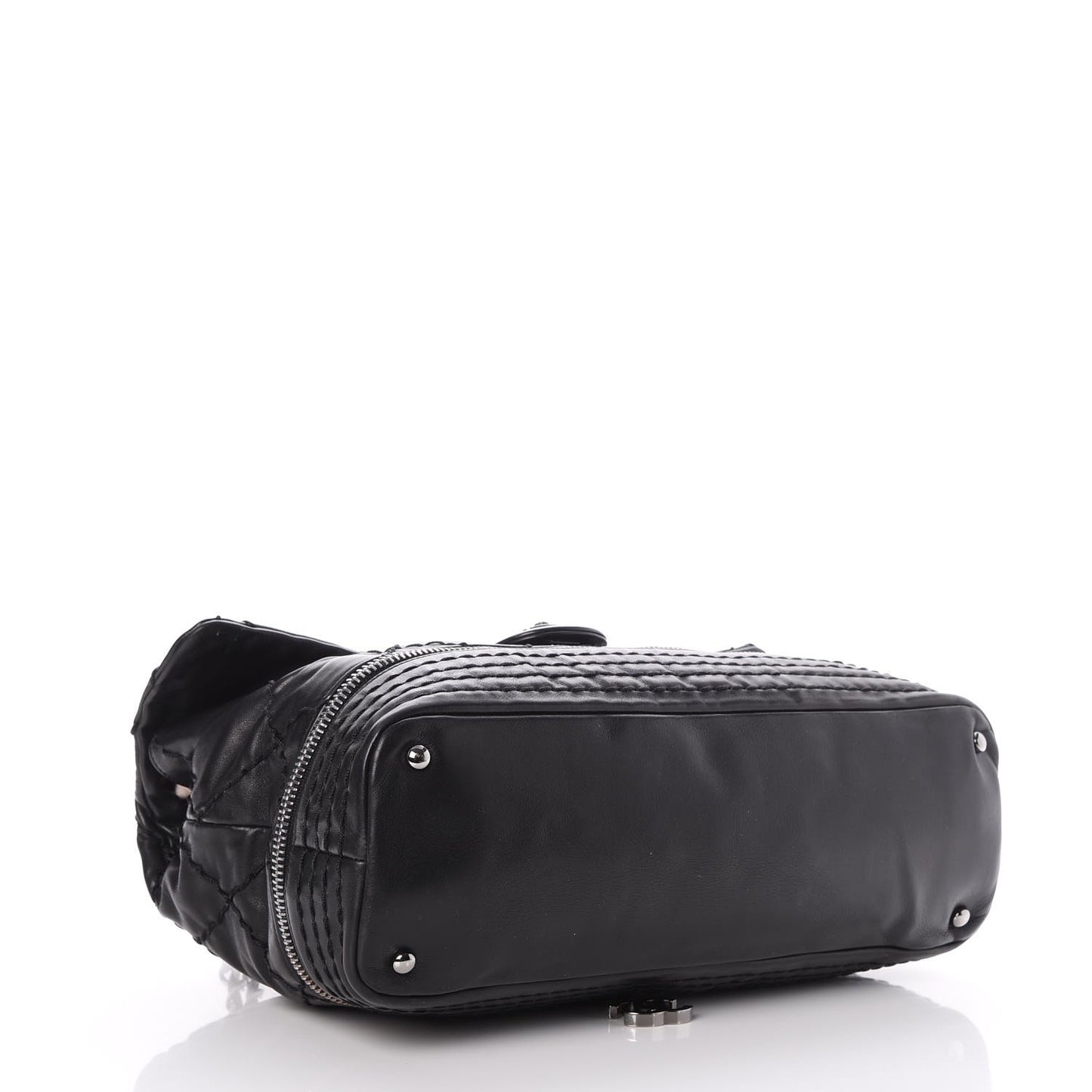 Calfskin Stitched Large Expandable Flap Bag Black