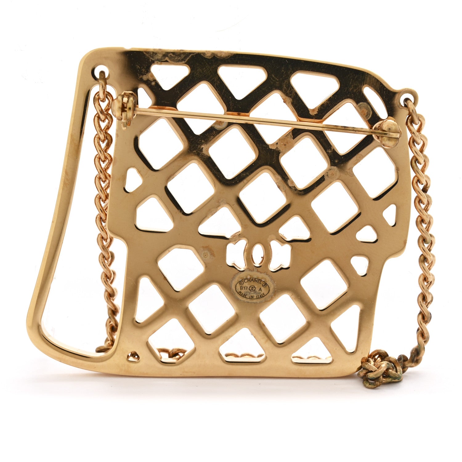 Chanel Metal Crystal Quilted Flap Bag Brooch Gold Black 3 of 3