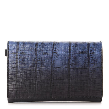 Fendi Vitello Elite Crocodile Print Compact Wallet Black Blue 1 of 8