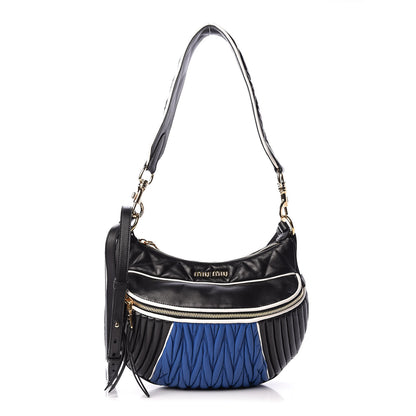 Miu Miu Nappa Matelasse Rider Shoulder Bag Black Blue 1 of 12