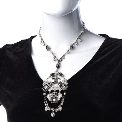 Chanel Baguette Crystal Pearl CC Pendant Necklace Silver Black 2 of 5