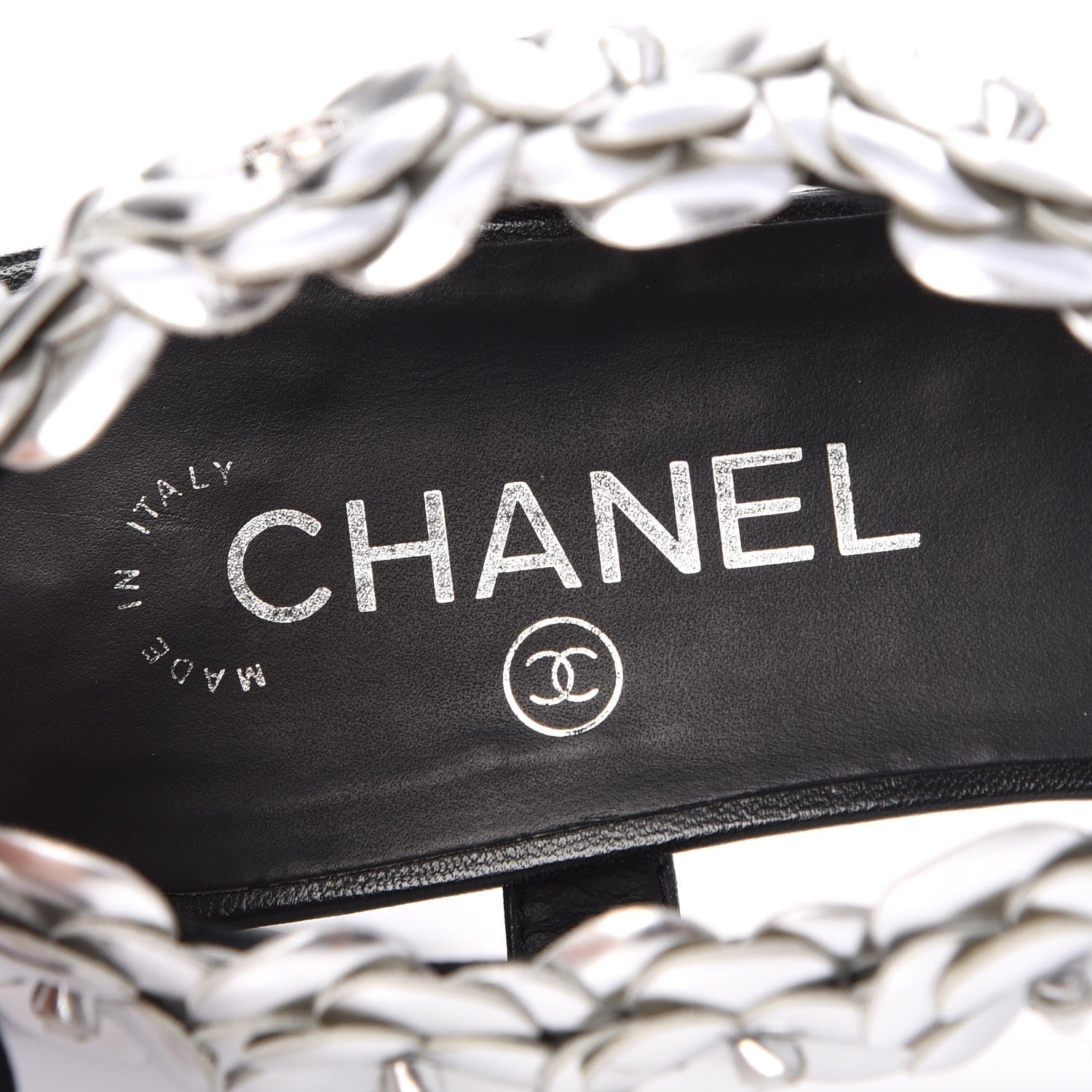 Chanel Metallic Lambskin Camellia Ankle Strap Sandals F40 Black Silver 8 of 10
