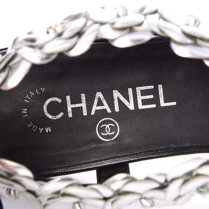 Chanel Metallic Lambskin Camellia Ankle Strap Sandals F40 Black Silver 8 of 10