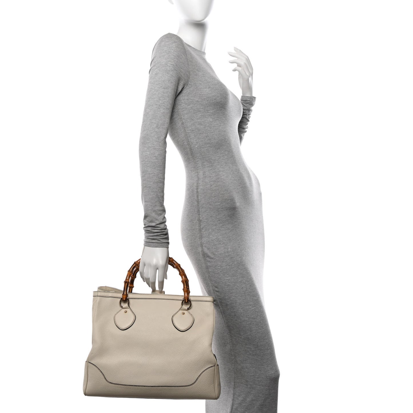 Grained Calfskin Medium Diana Bamboo Top Handle Tote Ivory