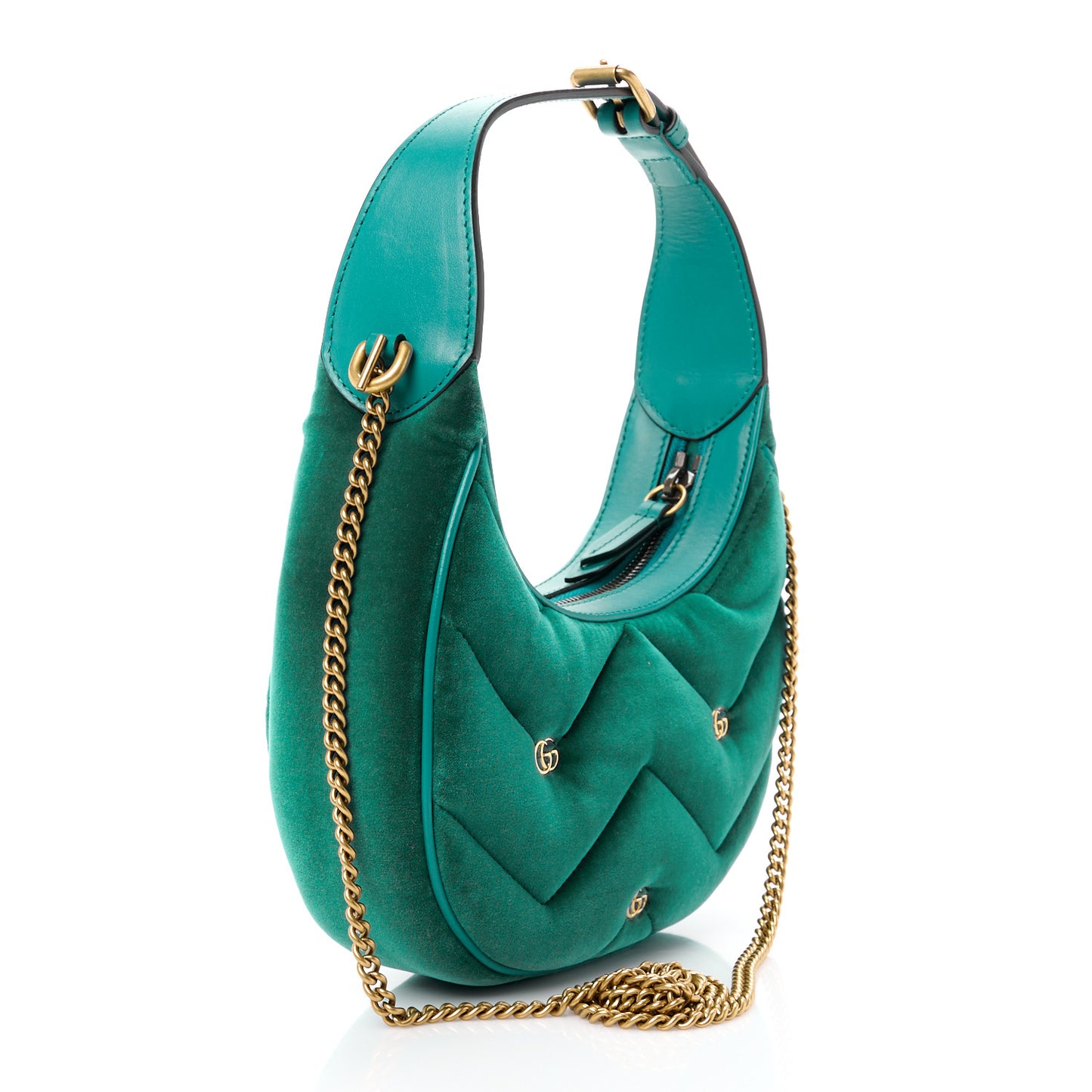 Velvet Matelasse Double G Studs Torchon GG Marmont Half Moon Hobo Marine Green
