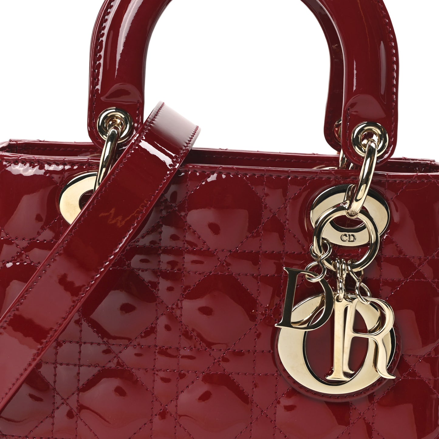 Patent Cannage Small Lady Dior Cherry Red