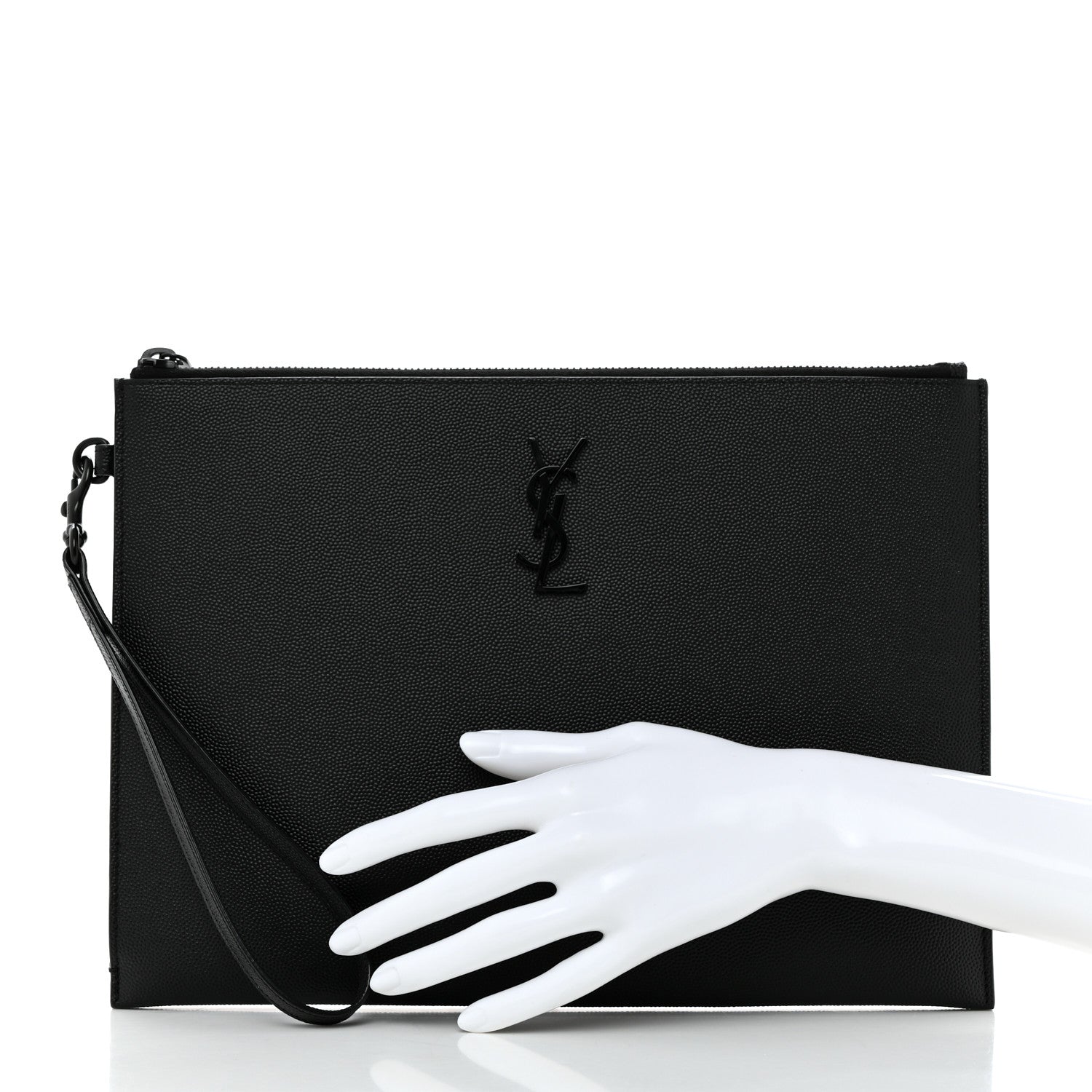 Saint Laurent Grain De Poudre Monogram Monochrome Cassandre Tablet Pouch Black 2 of 9