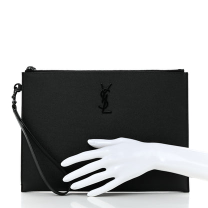 Saint Laurent Grain De Poudre Monogram Monochrome Cassandre Tablet Pouch Black 2 of 9