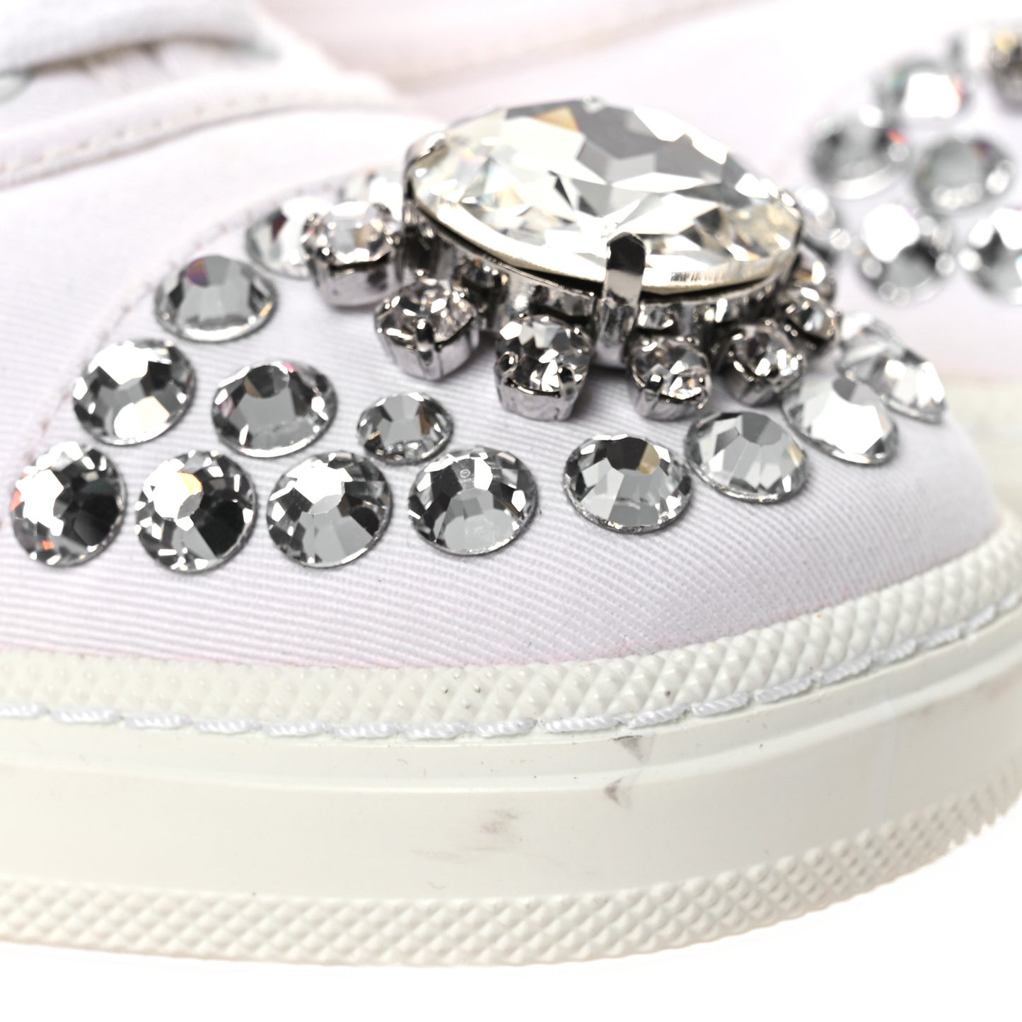 Gabardine Crystal Low Sneakers 35 Bianco