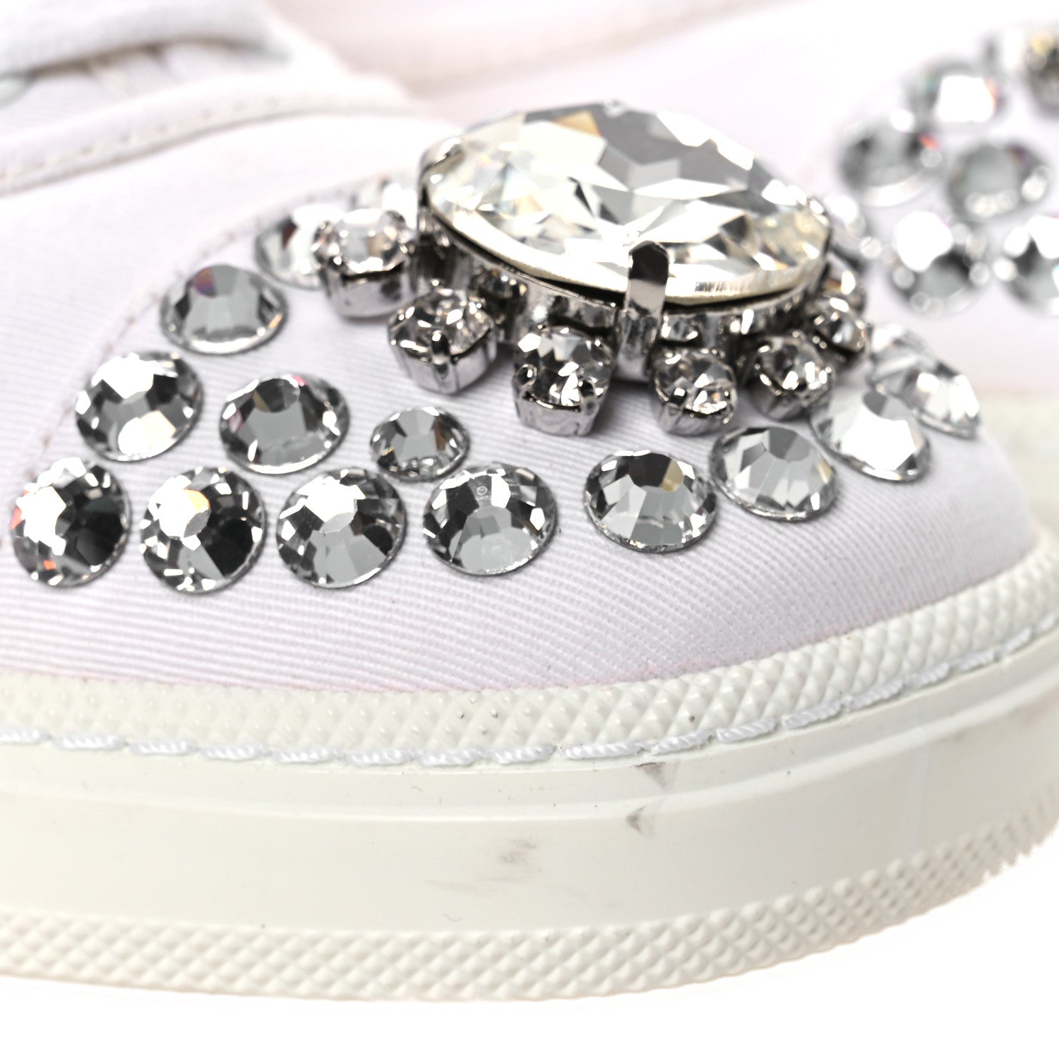 Miu Miu Gabardine Crystal Low Sneakers 35 Bianco 11 of 12