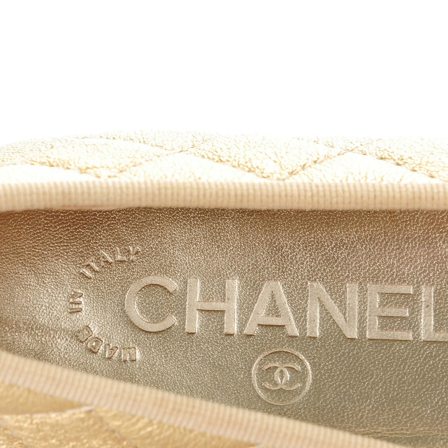 Metallic Lambskin Quilted CC Cap Toe Ballet Flats 35 Gold
