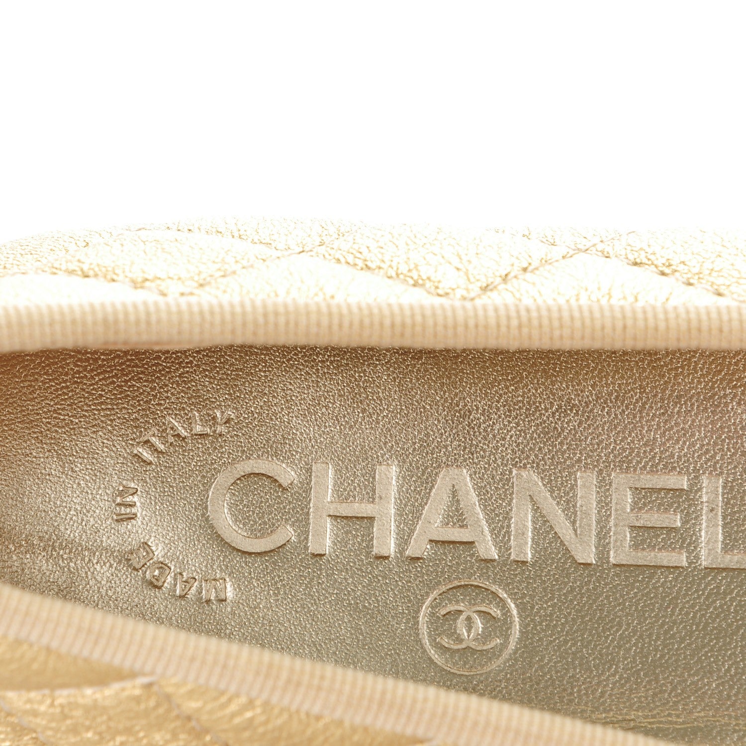 Chanel Metallic Lambskin Quilted CC Cap Toe Ballet Flats 35 Gold 7 of 8