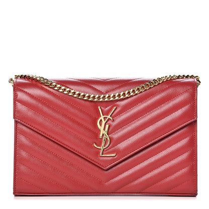 Saint Laurent Grain De Poudre Matelasse Chevron Monogram Chain Wallet New Red 1 of 11