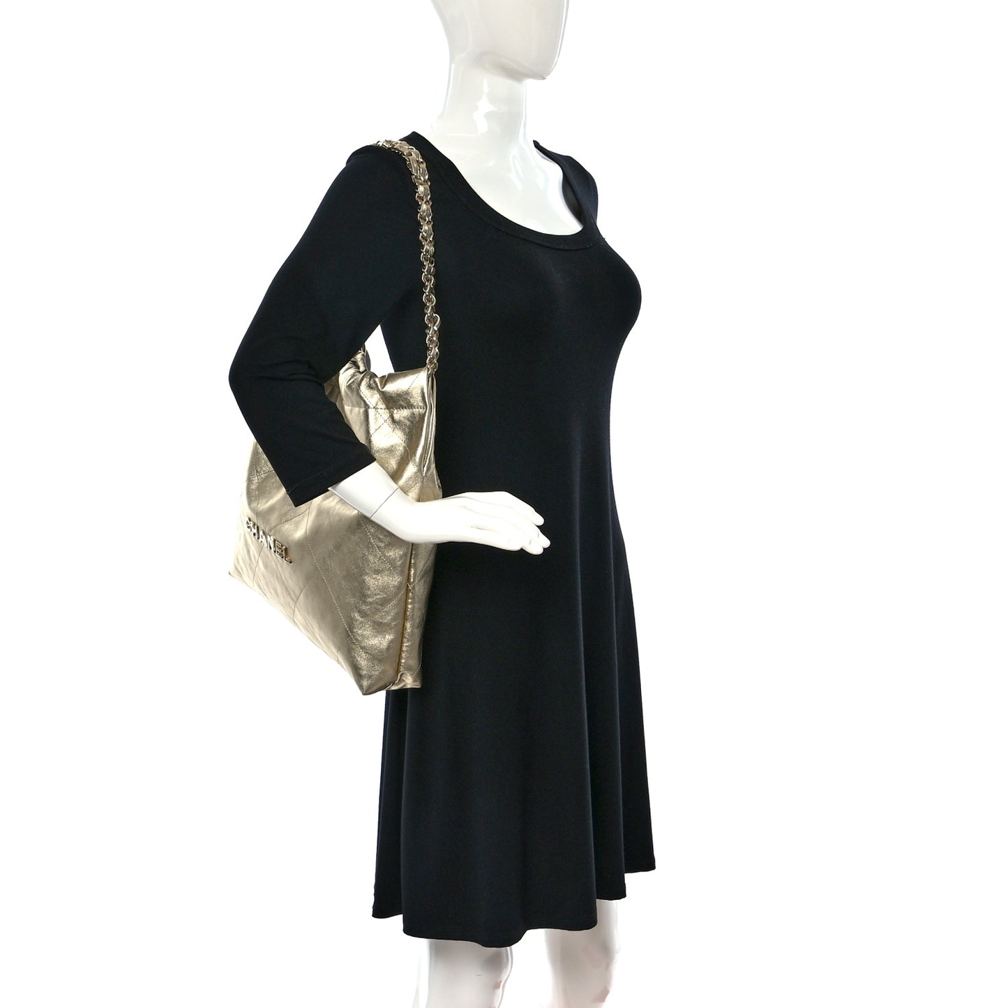 Metallic Calfskin Quilted Chanel 22 Golden