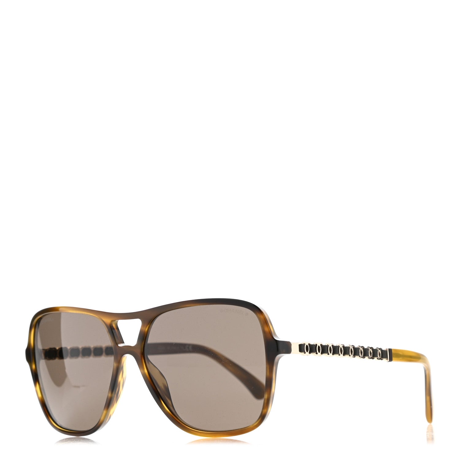 Chanel Metal Calfskin CC Chain Pilot Sunglasses 5439-Q Green Tortoise 1 of 7