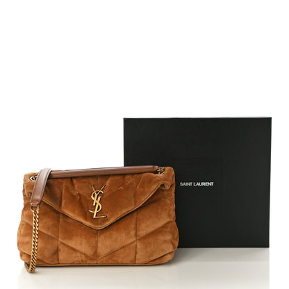 Saint Laurent Suede Calfskin Quilted Small Loulou Puffer Monogram Chain Satchel Cinnamon 13 of 13