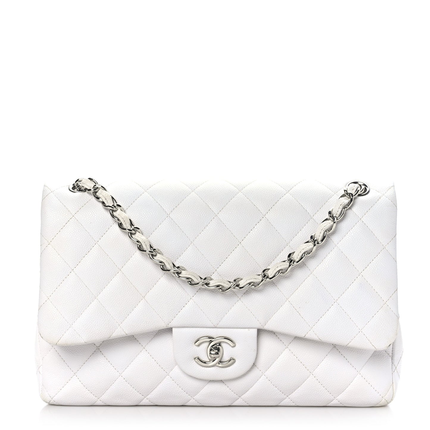 Caviar Quilted Jumbo Double Flap White