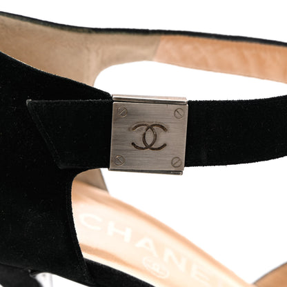 Chanel Suede CC Ankle Strap Pumps 37 Black 10 of 13