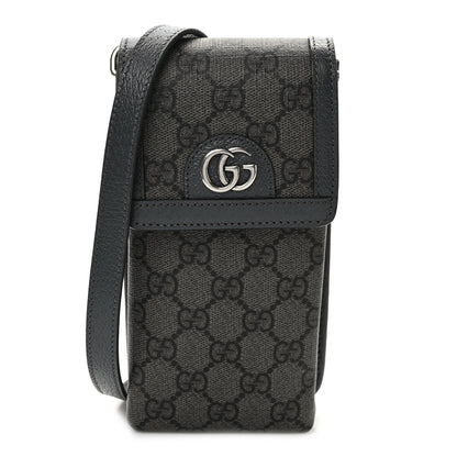 Gucci GG Supreme Monogram Textured Dollar Calfskin Phone Crossbody Bag Grey Black Graphite Grey 1 of 10