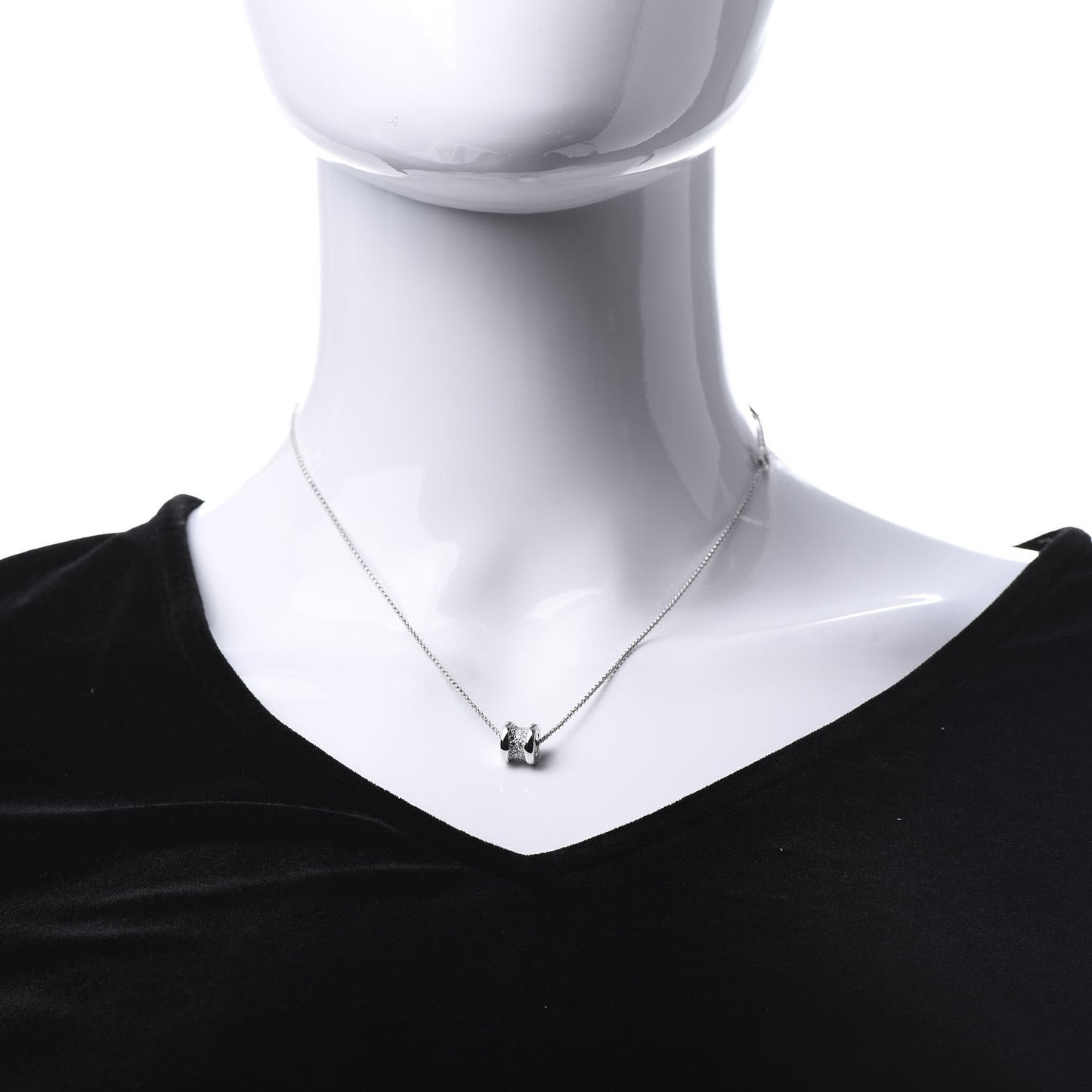 18K White Gold Diamond Small B.Zero1 Pave Pendant Necklace