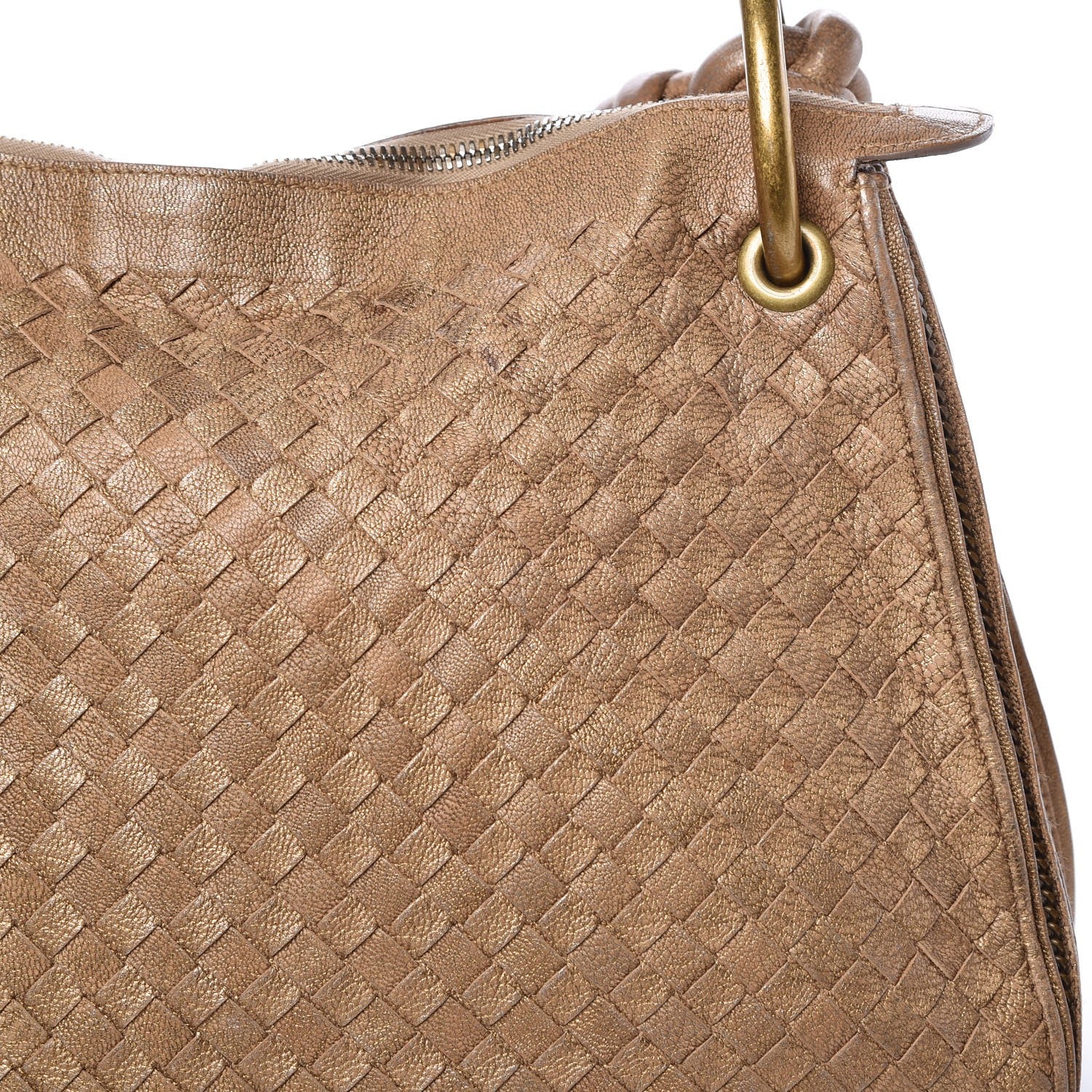 Bottega Veneta Metallic Goatskin Intrecciato Braided Zip Hobo Gold 15 of 22