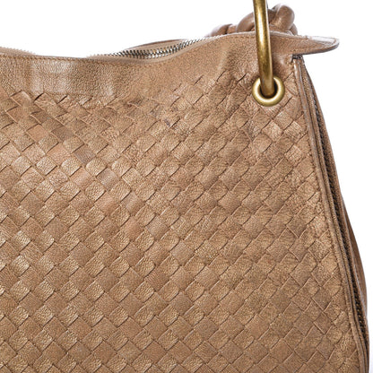 Bottega Veneta Metallic Goatskin Intrecciato Braided Zip Hobo Gold 15 of 22