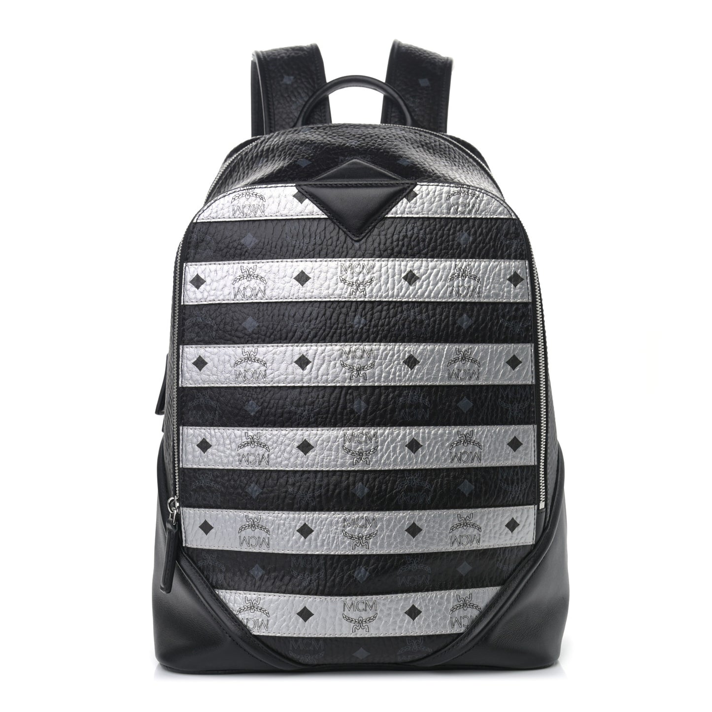 Metallic Visetos Striped Medium Duke Backpack Silver Black