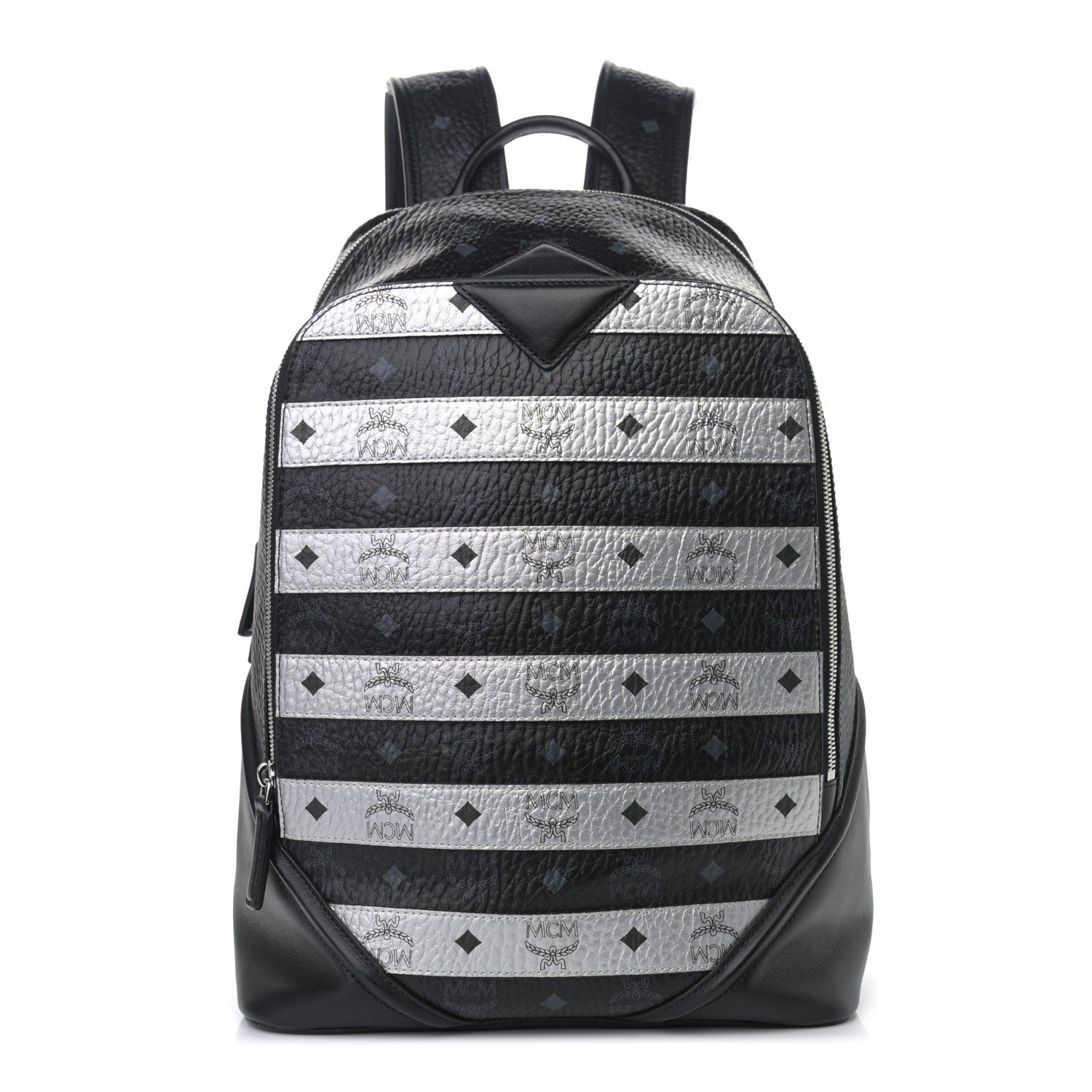 MCM Metallic Visetos Striped Medium Duke Backpack Silver Black 1 of 14