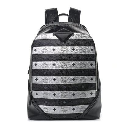 MCM Metallic Visetos Striped Medium Duke Backpack Silver Black 1 of 14