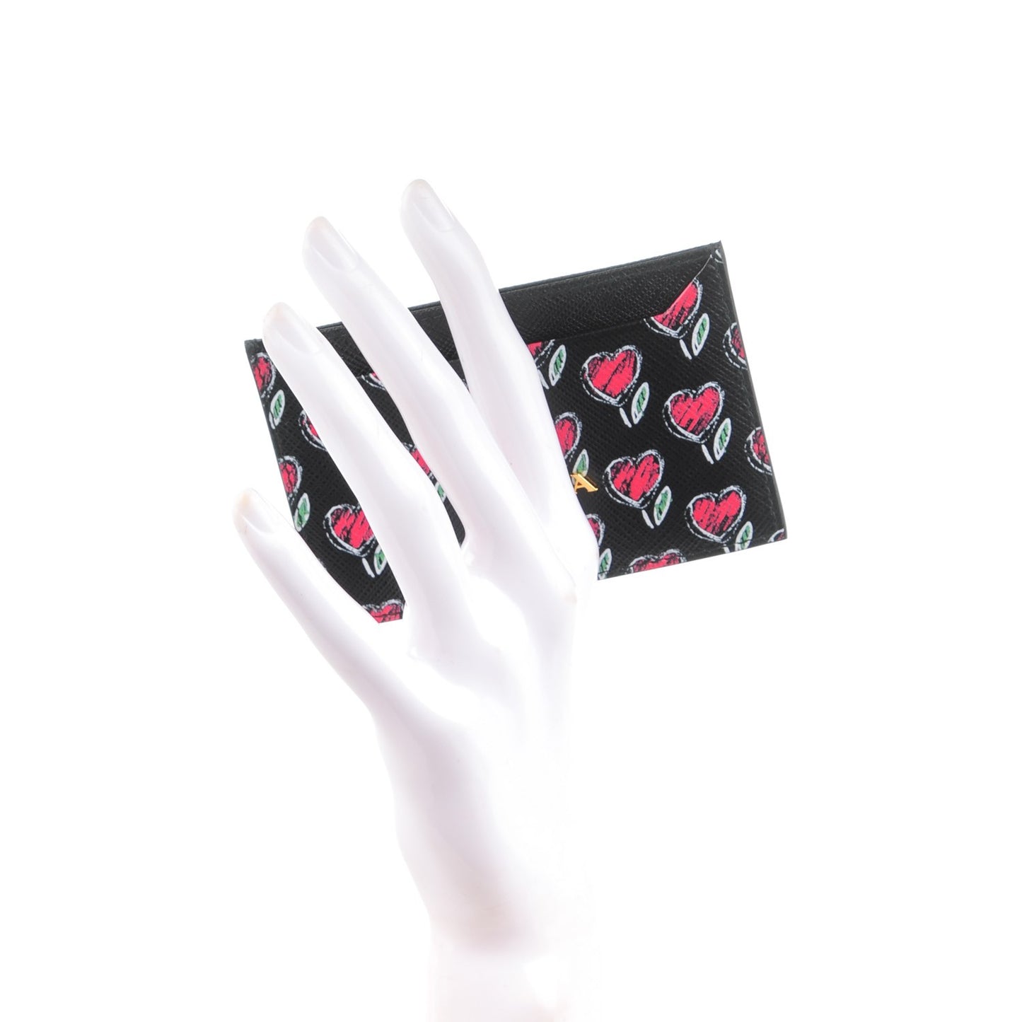 Saffiano Love Print Metal Card Case Black