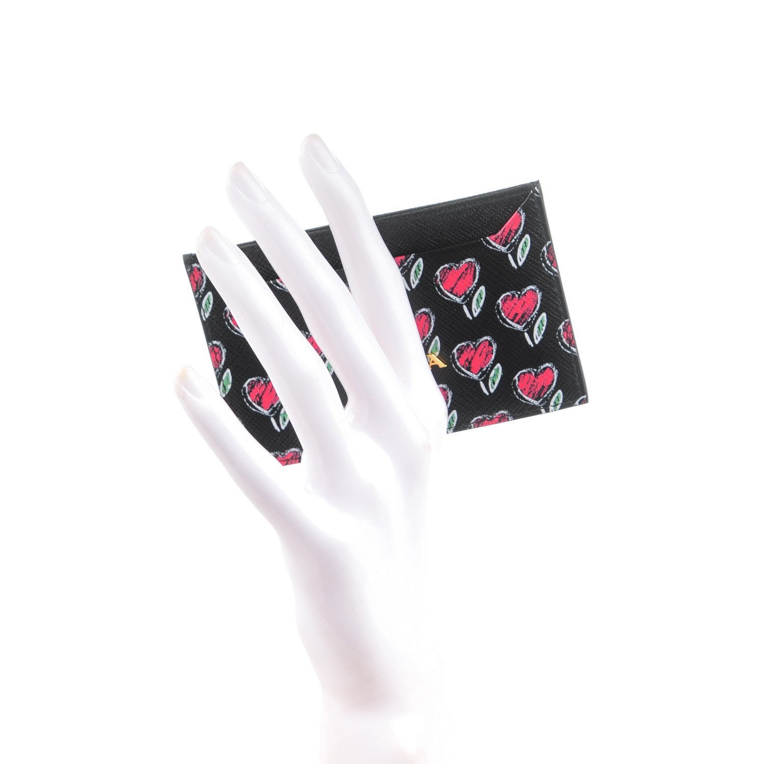 Prada Saffiano Love Print Metal Card Case Black 2 of 7
