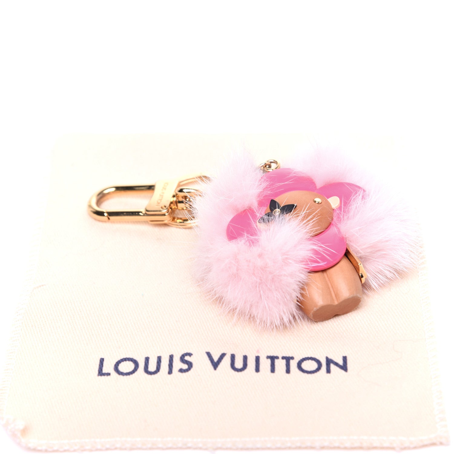 Louis Vuitton Resin Wood Mink Fur Vivienne Bag Charm Key Holder Pink 9 of 9
