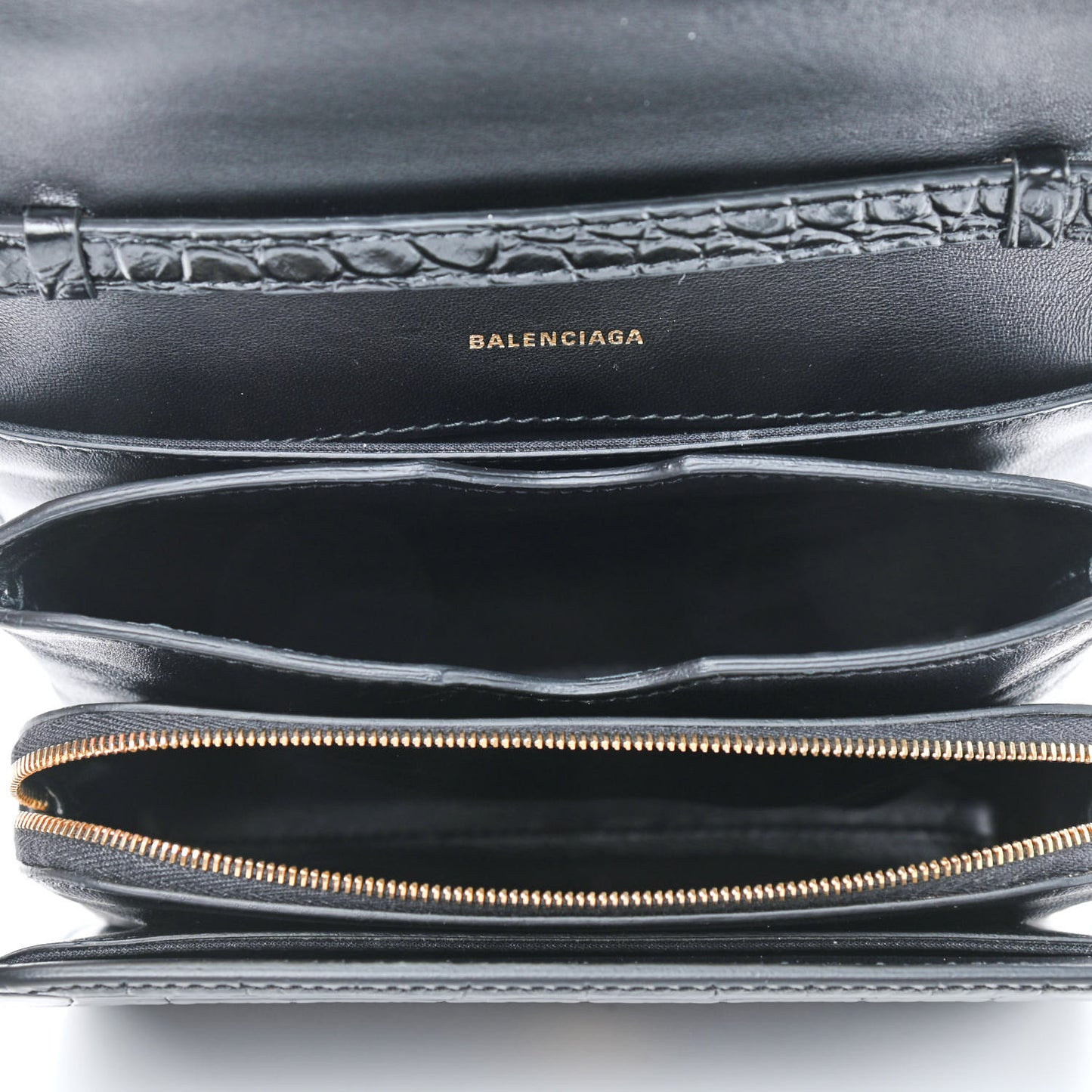 Shiny Calfskin Crocodile Embossed Small B Bag Black