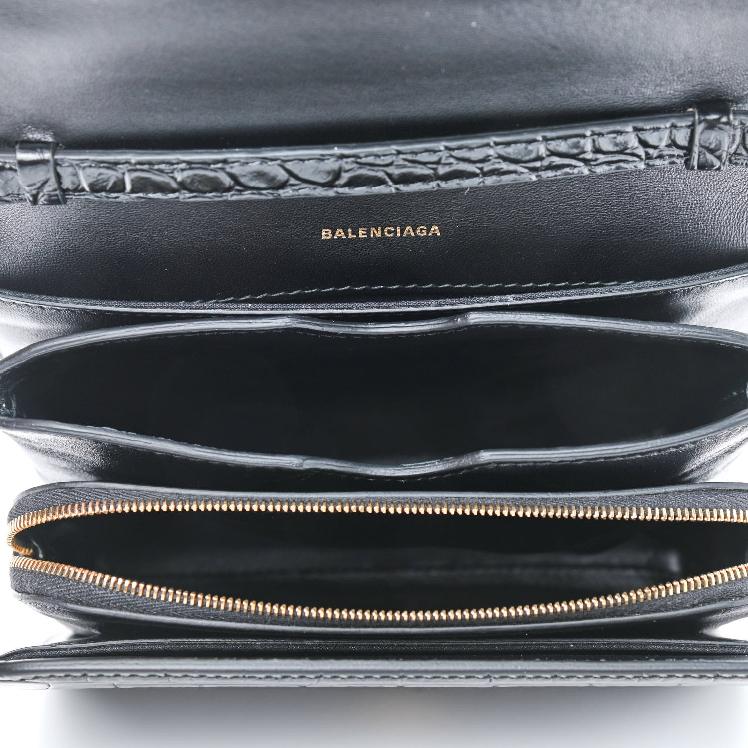 Balenciaga Shiny Calfskin Crocodile Embossed Small B Bag Black 5 of 9