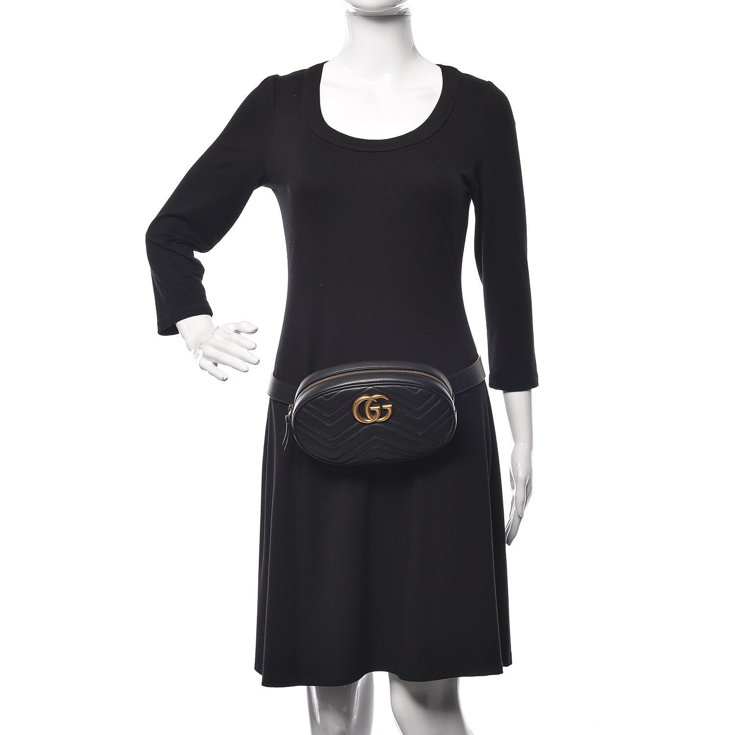Gucci Calfskin Matelasse GG Marmont Belt Bag 95 38 Black 2 of 10