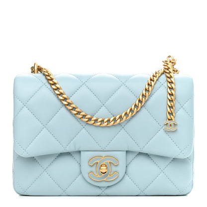Chanel Lambskin Enamel Quilted Pending CC Small Flap Light Blue 1 of 11