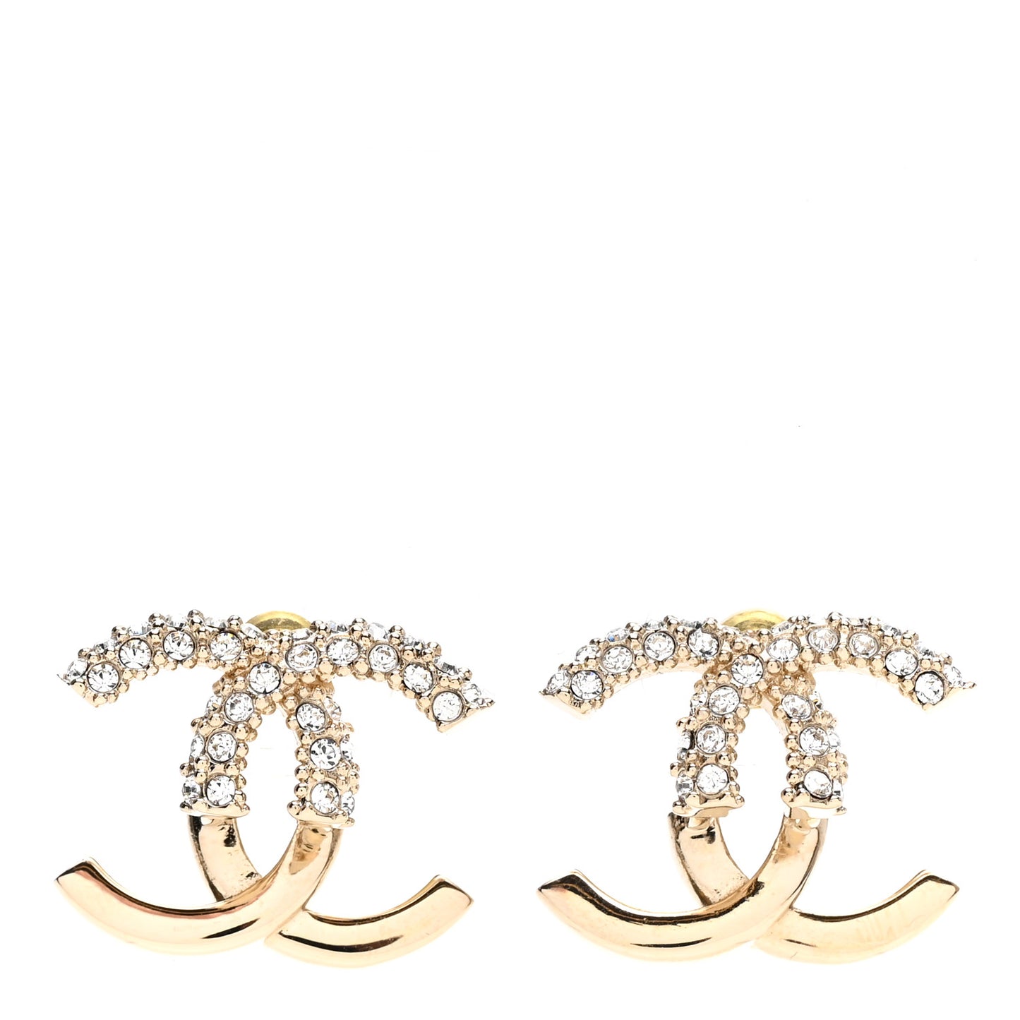 Metal Crystal Bead CC Earrings Gold