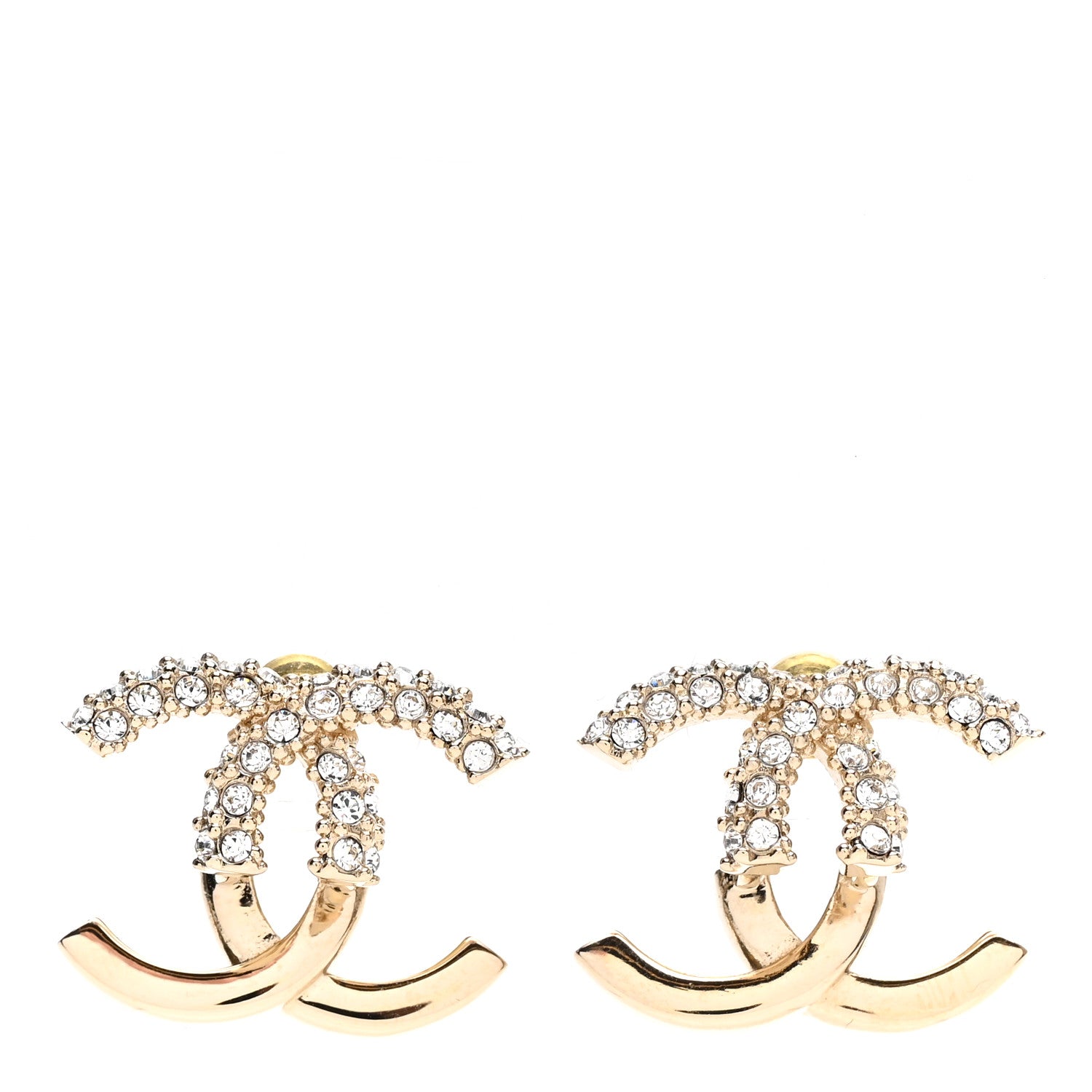 Chanel Metal Crystal Bead CC Earrings Gold 1 of 3