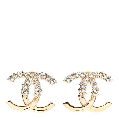 Chanel Metal Crystal Bead CC Earrings Gold 1 of 3