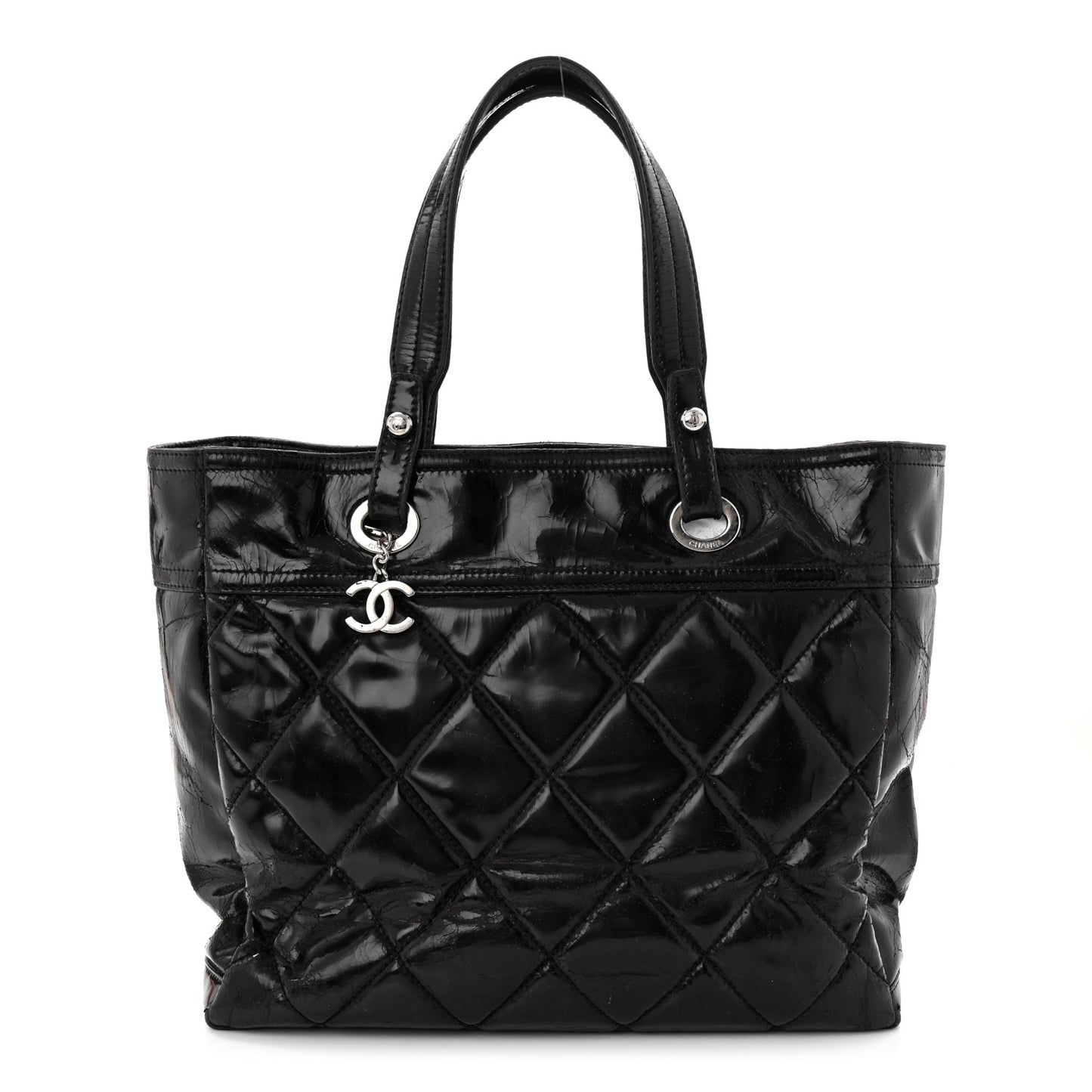 Vinyl Quilted Large Paris Biarritz Tote Black
