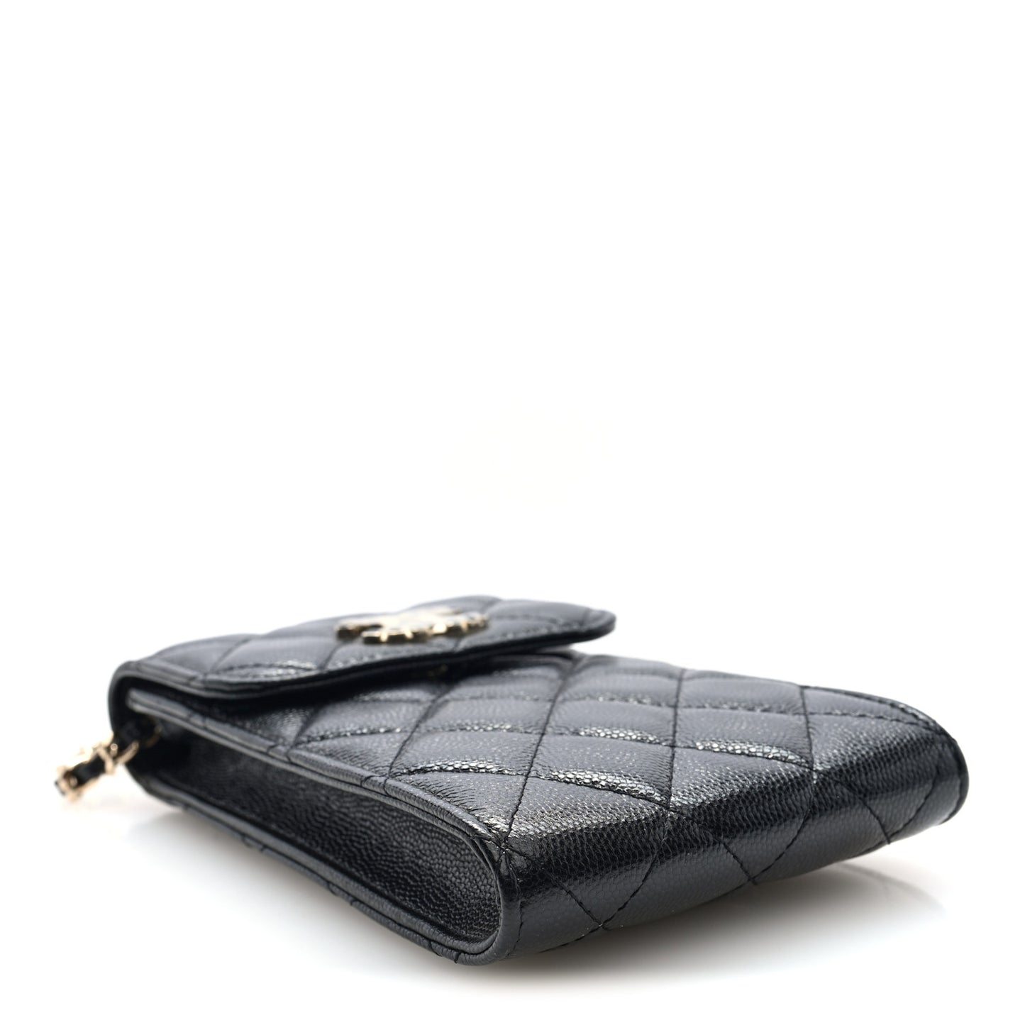 Caviar Quilted Crystal CC Airpods Pro and Phone Case With Chain Black