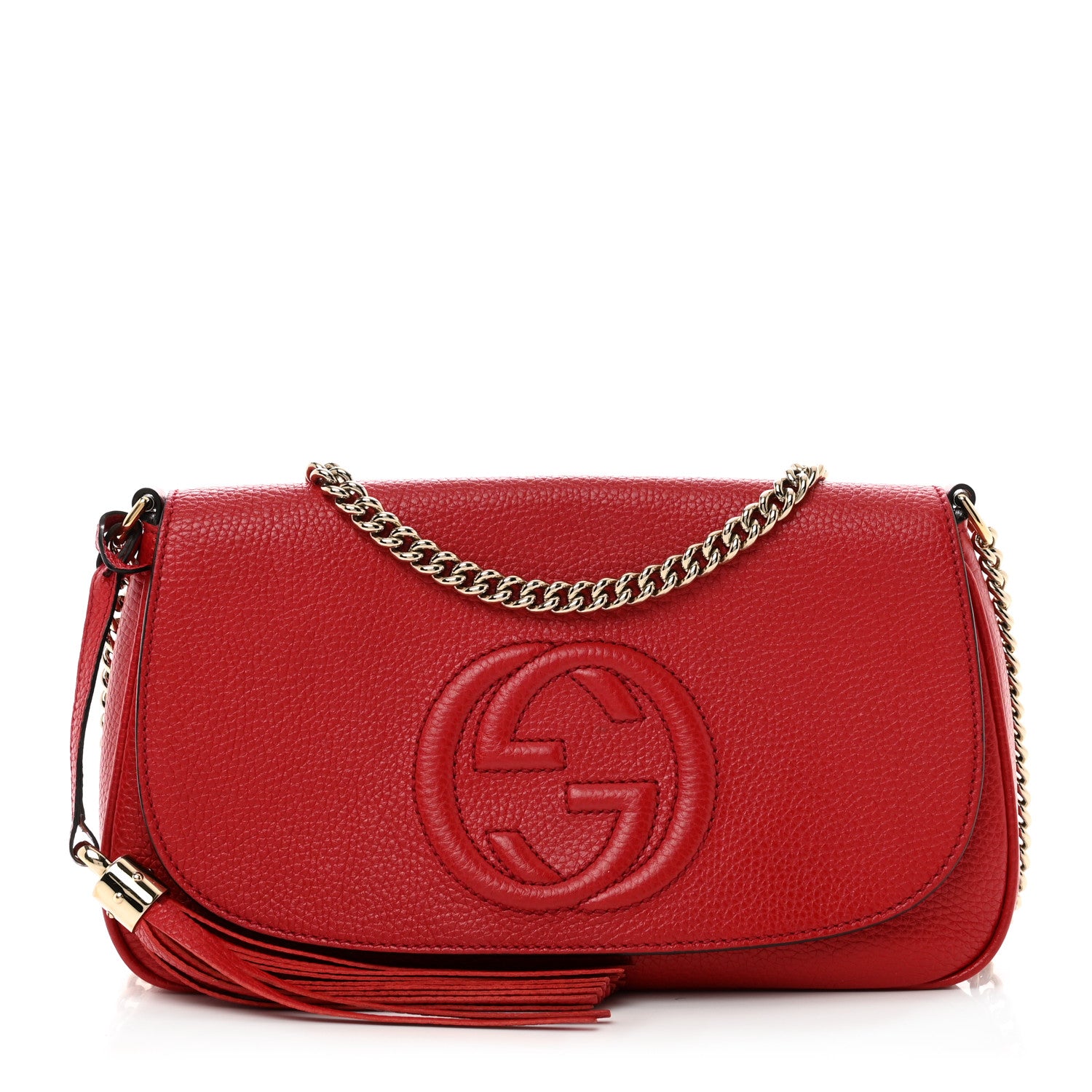 Gucci Pebbled Calfskin Medium Soho Flap Crossbody Vibrant Red 1 of 10